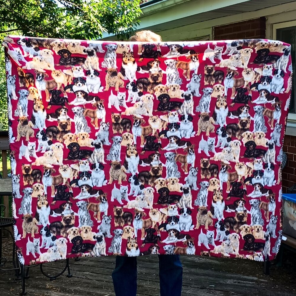 GUC ~ Fleece Dog Snuggling Blanket with Various Dog Breed Images (48" X 60")